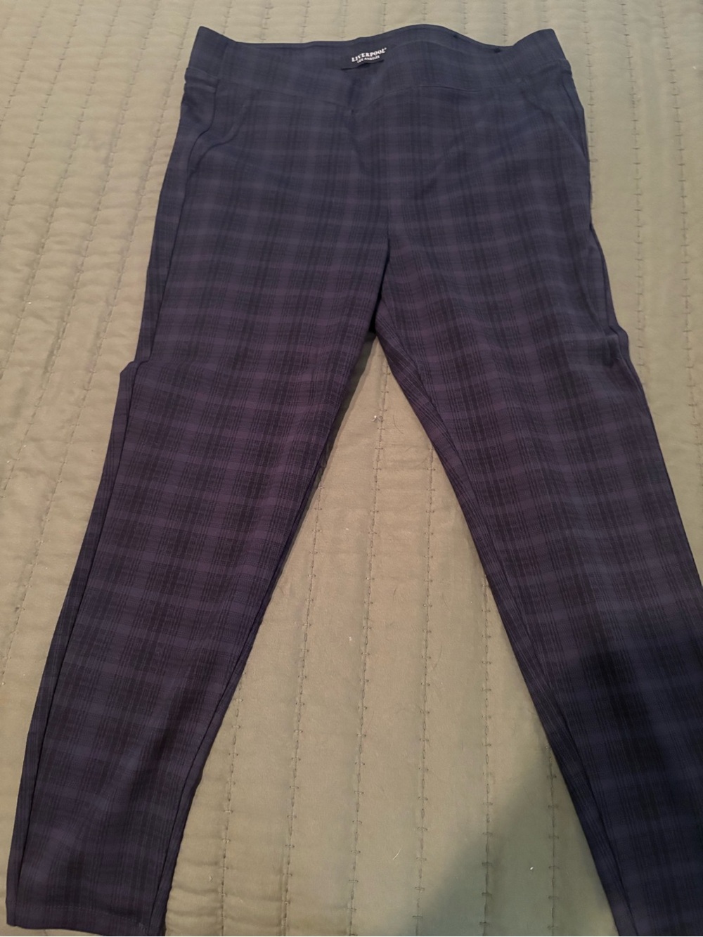 Liverpool Women's Navy Plaid Straight Leg Pants